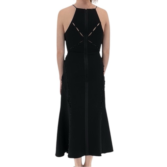 Cinq a Sept High Neck Cut Out Buttons Back Zip Midi Dress Black Women's Size 4 - Picture 3 of 8